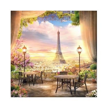 Baocicco 6x6ft Paris Panorama Effel Tower Garden Backdrop Vinyl Photography Background High Platform Sunset Glow Landscape Flower Bouquet Old Lantern