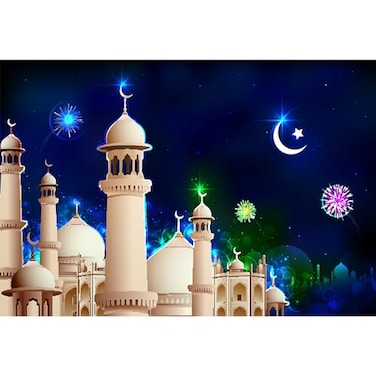 Baocicco 7x5ft Mosque Night Silhouette Backdrop Islamic Architecture Mysterious Masjid Eid Mubarak Photography Background Night Prayer Islamic Pray Children Adults Portrait Studio Shoot Prop
