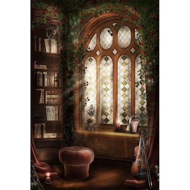 Baocicco Magic Library Interior Blackboard Backdrop 3x5ft Photography Background Reading Room Bookshelf Arched Window Magician Indoor Light Luxury Home Fortune Teller College