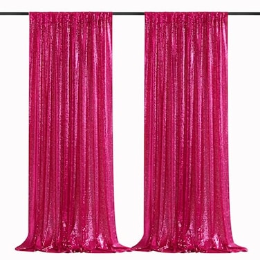 B-COOL BCOOL Fuchsia Sequin Backdrop Curtains Hot Pink Glitter Backdrop 2 Panels 2ftx8ft Girls Party Backdrop Fabric for Sweetheart Birthday Wedding Party Decorations