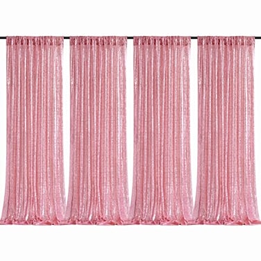 B-COOL BCOOL Sequin Backdrop Curtain Fuchsia Pink Backdrop Drapes 4 Panels 2ftx8ft Pink Glitter Backdrop for Photo Ceremony Sweetheart Grils Party Decoration