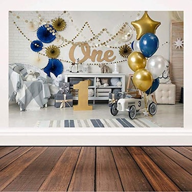 Bellimas One Birthday Backdrop Boys First Birthday Party Interior Wall Decorations Happy Birthday 1st Photography Background Photo Booth Studio Props 6x4ft Design 1