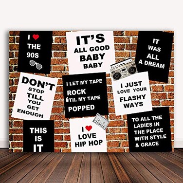 Bellimas Red Brick Wall 90s Background Back to 90s Theme Music Party Backdrop Hip Hop Black White Graffiti Photoshoot Studio Banner Decorations