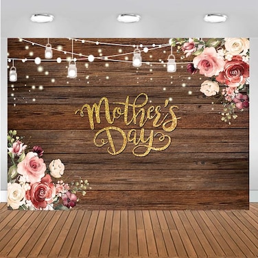 CHAIYA 7x5ft Happy Mothers Day Backdrop Rustic Wood Floral Mothers Day Background Mothers Gift Wall Decoration Banner