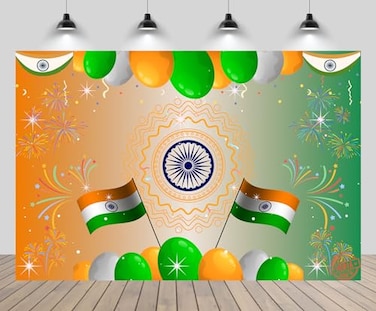 CHNYWORK 7x5ft India Day Backdrop Indian National Flag India Traditional Symbols 15th August Independence Day Balloons Fireworks Background Indian Theme Party Decorations Photo Studio Props