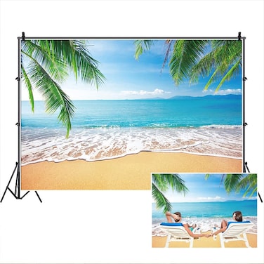DASHAN 7x5ft Tropical Beach Backdrop Ocean Hawaiian Luau Background Party Decorations Summer Sea Sandy Palm Tree Photography Background Wedding Bridal Shower Nautical Photo Prop