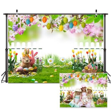 Dudaacvt 7x5ft Easter Backdrop Spring Easter Backdrop Easter Colorful Eggs Wood Fence Background Spring Easter Backdrops Baby Children Easter Party Banner
