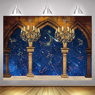 EMTOBT 10x7ft Castle Background Drop Royal Medieval Dreamy Constellation Starry Sky Star Backdrop for Kids Birthday Party Wedding Wall Decorations Photos Photography