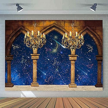 EMTOBT 7x5ft Medieval Palace Pillar Backdrop Constellation Starry Sky Backdrop for Kids Birthday Party Wedding Wall Decor Photography Photo Booth Props Decor Banner Supplies