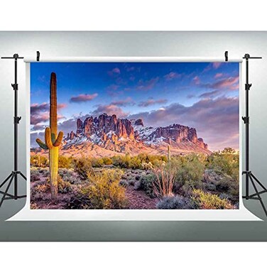 EOALOR EOA 7W x5H FT Arizona Desert Mountain Photography Backdrop Snowing Hiking Cactus Saguaro Dusk Sunset Superstition Mountains Arizona Nature Scenery Background Photo Booth Studio Props