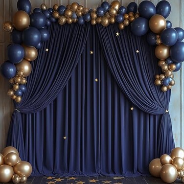 ESGOTBME 10x10ft Wrinkle Free Navy Blue Backdrop Curtain for Parties Soft Fabric Drapes Wedding Blue Curtain Backdrop for Birthday Party Decorations Background for Photography 5x10ft 2 Panels