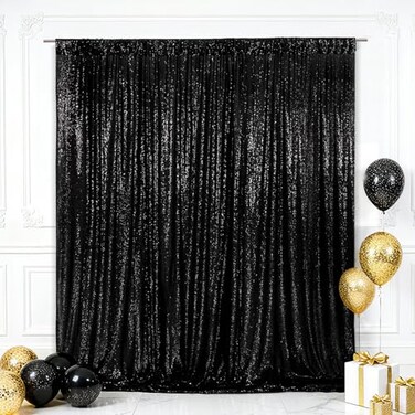 Eternal Beauty Black Sequin Backdrop 7x7 Ft Halloween Glitter Background Curtains for Shimmer Photography Party Wedding Birthday Back Drop Decor