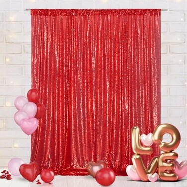 Eternal Beauty Red Sequin Backdrop 8x8 Ft Glitter Background Curtains for Mothers Day Christmas Shimmer Photography Party Wedding Birthday Back Drop Decor