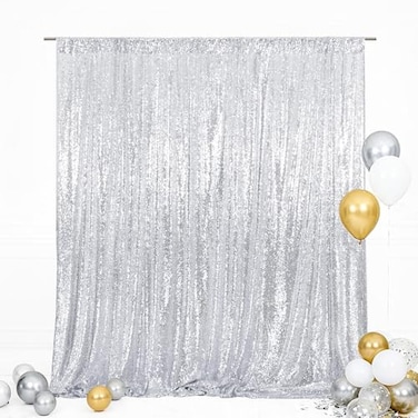 Eternal Beauty Silver Sequin Backdrop 5x7 Ft Glitter Background Curtains for Shimmer Photography Party Wedding Birthday Back Drop Decor