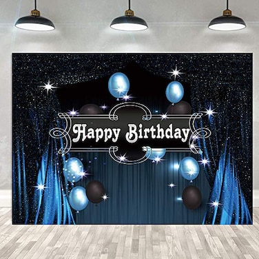GYA 7x5FT Blue Vinyl Birthday Backdrop for Boys Men 30th 45th Sweet 16th 17th Birthdays Parties Photo Booths