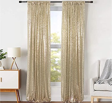 JYFLZQ Champagne Sequin Backdrop Curtains 2ft x 8ft 2 Panel Glitter Photo Booth Backdrops Sparkly Photography Background Drapes for Parties Wedding Bridal Showers