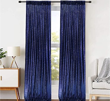 JYFLZQ Navy Blue Sequin Backdrop Curtains 2ft x 8ft 2 Panel Glitter Photo Booth Backdrops Sparkly Photography Background Drapes for Parties Wedding Bridal Showers