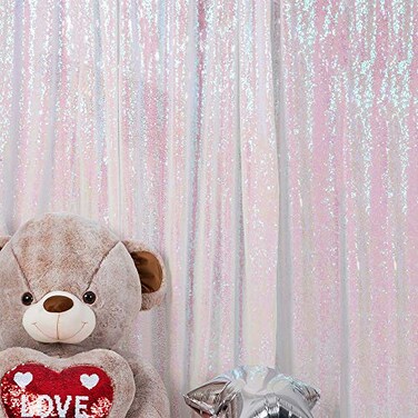 JYFLZQ White Iridescent Sequin Backdrop Curtains 4ft x 65ft 1 Panel Glitter Photo Booth Backdrops Sparkly Photography Background Drapes for Parties Wedding Bridal Showers