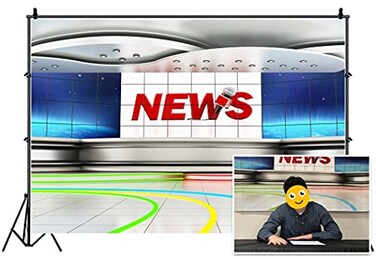 Leyiyi 5x3ft News Broadcast Hall Backdrop Microphone TV Show Record Recetation Desk Program Front Table Advertising Billboard Photo Background Business Study Portrait Studio Prop Vinyl Wallpaper