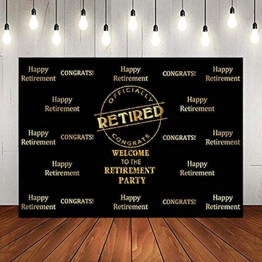 LUCKBTY Officially Retired Black Golden Banner Backdrop for Photography 9x6FT Happy Retirement Party Background Photo Booth Studio Props LYLU978