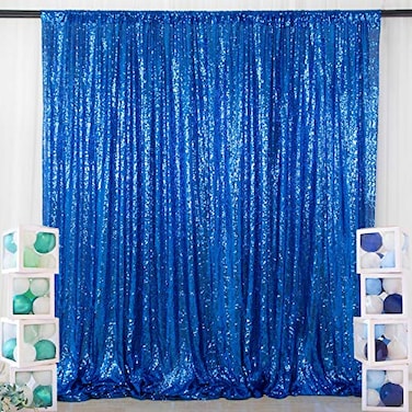 ShinyBeauty Royal Blue Sequin Curtain Backdrop 2 Panels 4FTx8FT Photo Curtain Backdrop Curtain Panels 96 Inches Long 190522E