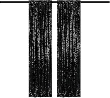 TCBESTO Black Sequin Backdrop Curtains Glitter Drapes 2FTx8FT 2 Panels for Wedding Birthday Party Decorations Bridal Baby Shower Party Supplies Sparkly Photography Background