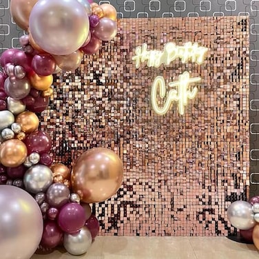 ZUOVAOV Shimmer Wall Backdrop Panels 24 Square Panels DIY Backdrop for Birthday Wedding Bachelor Party Halloween Christmas and Other Events Rose Gold
