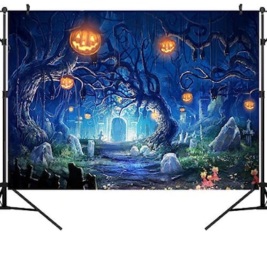 OUYIDA 7X5FT Halloween Theme Forest Scary Scene Pumpkin Pictorial Cloth Photography Background ComputerPrinted Vinyl Backdrop Photo Studio Prop TP272