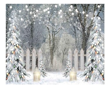 Funnytree 10x8FT Winter Photography Backdrop Glitter Snowy Forest Pine Tree Background Let It Snow Christmas Xmas Holiday Party Decor Banner Portrait Studio Booth Photobooth Props