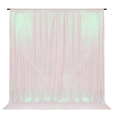 PartyDelight Iridescent White Sequin Backdrop 8x8ft High Density 3mm Shimmer Sequin Background with 4Inch Rod Pocket Sparkly Photography Curtain for Wedding Gala Event Decor