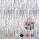 YESON 4 Packs Silver Foil Fringe Curtains Metallic Tinsel Shimmer Curtain Photo Booth Backdrops with Adhesive for Party Decorations