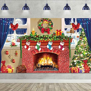 Sumind 6x4 feet Christmas Fireplace Theme Backdrop Christmas Brick Wall Theme Decoration Extra Large Fabric Red Brick Wall Backdrop for Photo Baby Shower