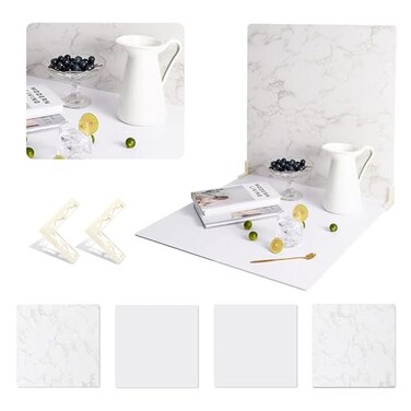 BEIYANG 2 PCS Boards Photo Backdrop 2 Marbles Texture for Flat Lay Food Photography Background 24x24 Inch MarbleMarble