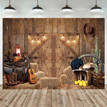 Felortte 8x6FT Polyester Fabric Fall Farm Door Backdrop Rustic Warehouse Barnyard Photography Background for Old Western Cowboy Children Birthday Party Decoration Banner Photo Booth