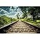 Eainb 7x5FT Spring background Train Track Background Green Tree Blue Sky and white Clouds for Photoshoot Nature Scenery Photography Background Artistic Portrait Photo Shoot Studio Props Video Drop Wal