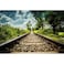 Eainb 7x5FT Spring background Train Track Background Green Tree Blue Sky and white Clouds for Photoshoot Nature Scenery Photography Background Artistic Portrait Photo Shoot Studio Props Video Drop Wal