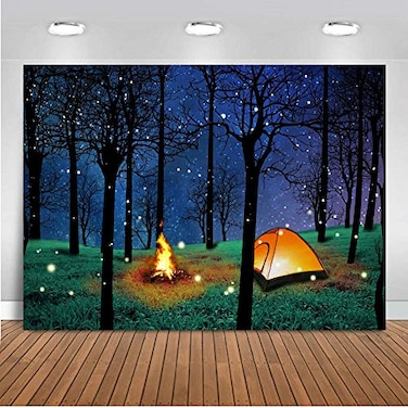 CHAIYA Enchanted Forest Camping Backdrop Forest Night Scene Photography Background Camping Backdrop Background for Camping Theme Party Photo Booth Banner Decoration 8x6ft 106