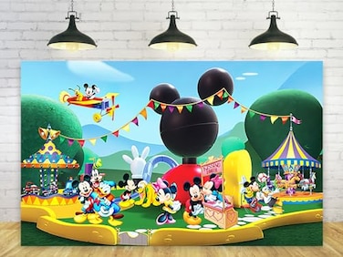 Basifoto Clubhouse Birthday Backdrop for Party Decorations Background for Party Cake Table Decorations Clubhouse Theme Banner 5x3ft