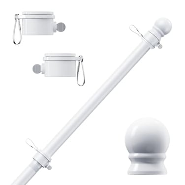 PHITRIC Flag Pole Tangle Free Spinning Stainless Steel Rustproof Flagpole for 3x5 Sports Fan Outdoor Flags for Outside House White 5FT Without Bracket