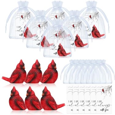 Roowest 18 Pcs Cardinal Memorial Gift Set Include Mini Red Cardinal Bird Statue Figures Red Feathered Cards Organza Bags for Loss of Loved One Sympathy Memorial Gift Funeral Memory