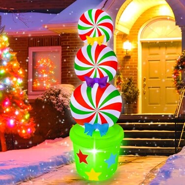 JOYEASE 6FT Christmas Inflatables Candy Yard Sign LED Lighted Christmas Inflatable Outdoor Decoration for Garden Home Lawn Pathway Candyland Themed Party