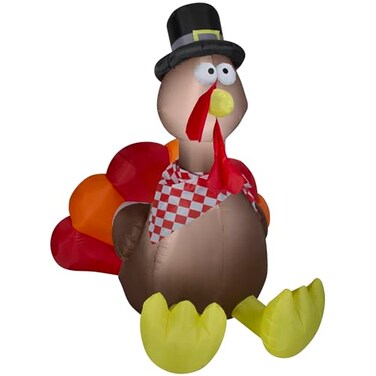 Gemmy Thanksgiving Inflatable Turkey with Checkered Scarf 6 ft Tall Multi