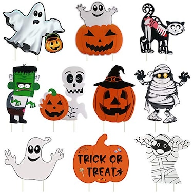 GameXcel 10PCS Yard Signs Halloween Props Pumpkin Ghost Monster Stakes for Decorations Outdoor Lawn Decor