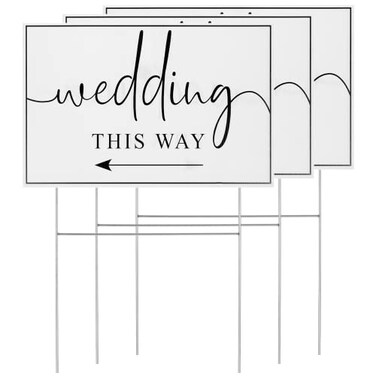 BATTIPAW Wedding Direction Signs 3 Packs Plastic Signs with H Stakes DoubleSided Printed Arrows 18x12in