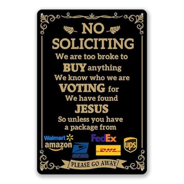 EudaBlos Funny No Soliciting Sign for Front Door and House 12 x 8 Inch Sturdy and Durable Metal Sign