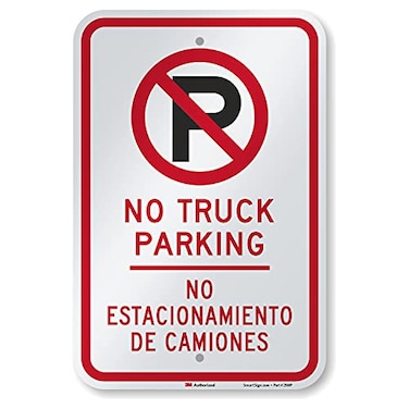 SmartSign K8966EG No Truck Parking Bilingual Sign 12 x 18 3M Engineer Grade Reflective Aluminum BlackRed on White