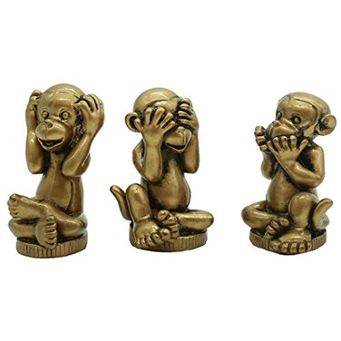 Brass Statu BRABUD Resin Chinese Fengshui Handmade See Hear Speak No Evil Monkey Figurines Home Decorative BS186