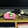 Mevodeata Cute Mini Frog Figurine with Small Sofa and Lamp Table Resin Figure for Office Home Decor for Frog Lovers Pink Sofa