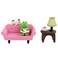 Mevodeata Cute Mini Frog Figurine with Small Sofa and Lamp Table Resin Figure for Office Home Decor for Frog Lovers Pink Sofa