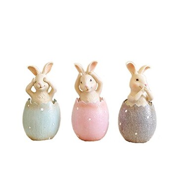MineSign Resin Bunny Decorations Spring Easter Decors Figurines Tabletopper Accessories for Party Home Holiday 3 Rabbits